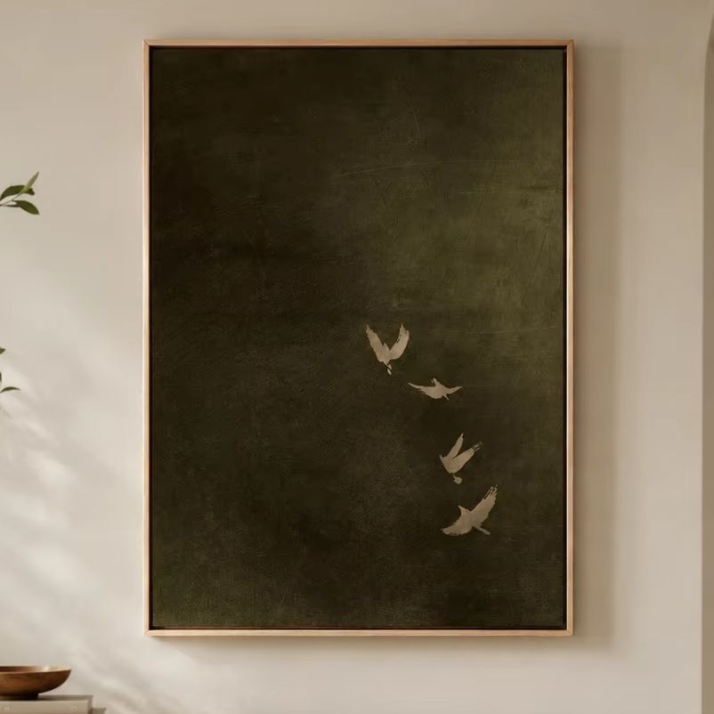 Photography Dark - Olive Green Bird Canvas Art, Dark