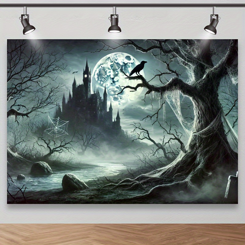 Photography Dark Cloth - Ghost Castle Halloween Background Cloth with