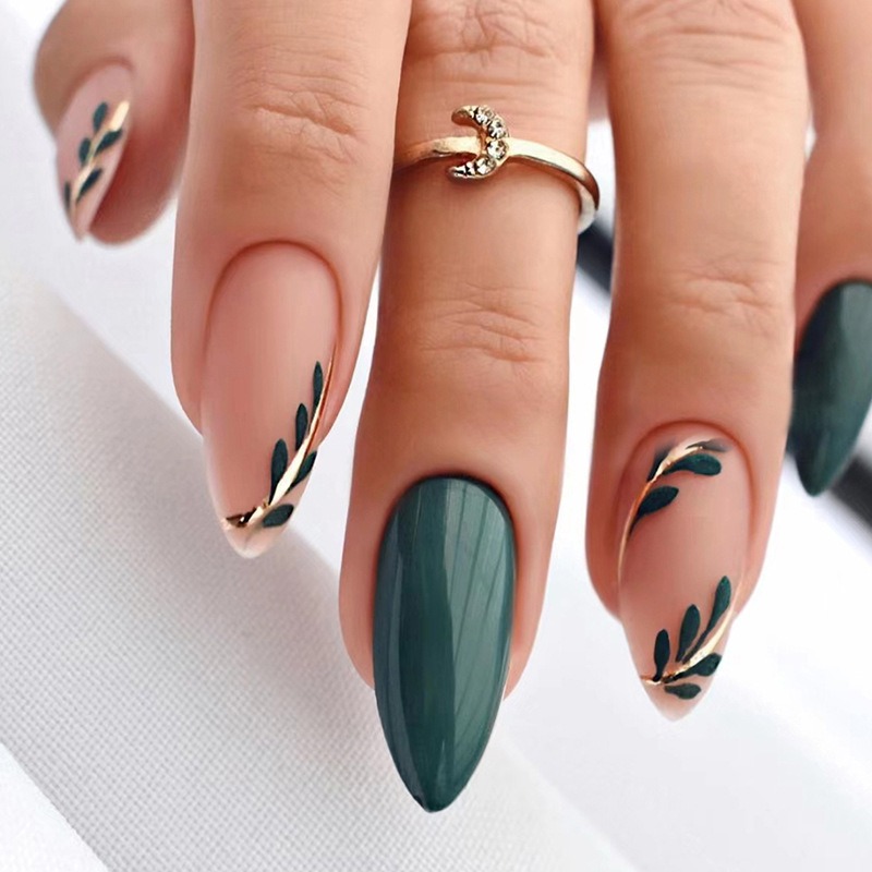 Photography Dark - 24P/Set Medium-length Almond Press on Nails