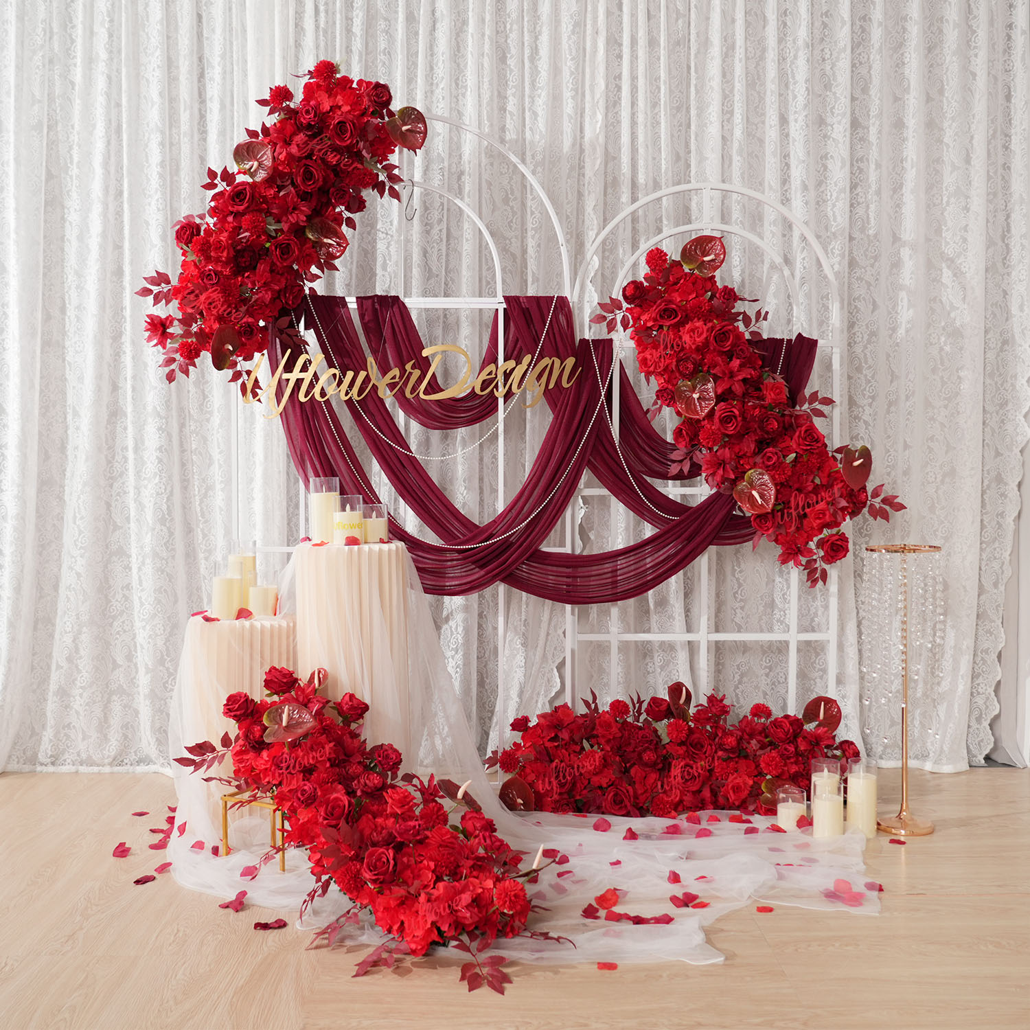 Photography Graduation - Uflower Red Flower Row Wedding Arch