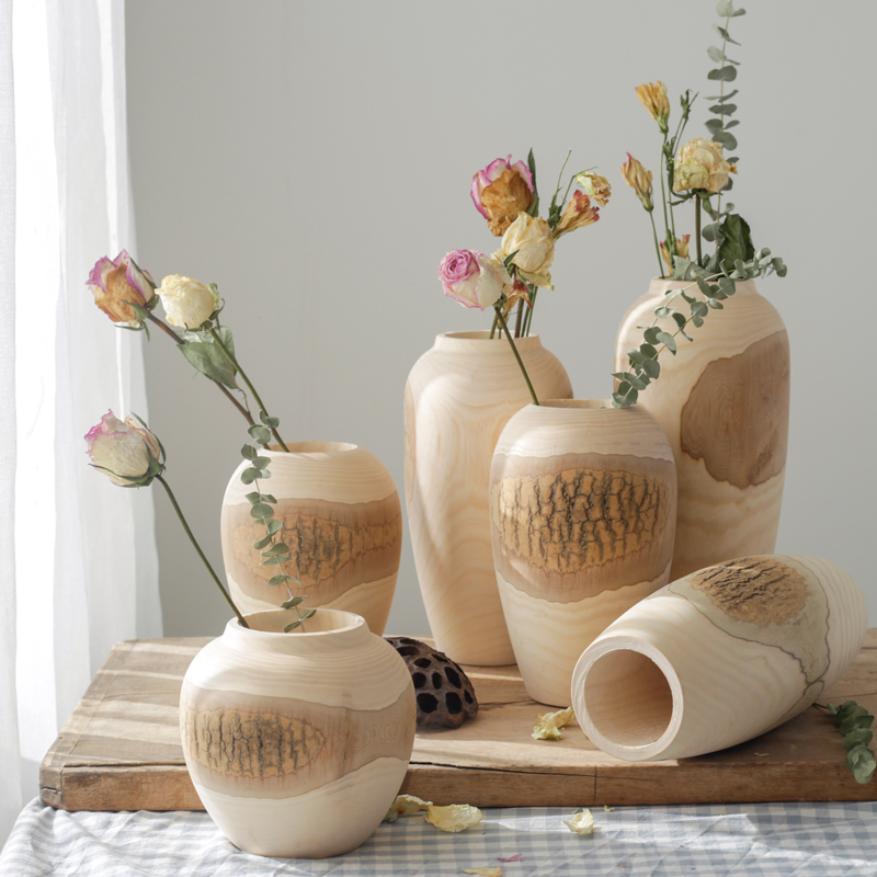 Photography Zen - Minimalist Dried Flower Vase Natural Wood