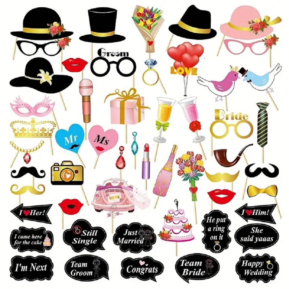 Photography Prompt - 53pcs Wedding Photo Booth Props Bridal