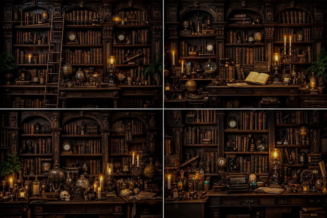 vintage library books candles  - đánh giá và giá Photography Dark Cloth